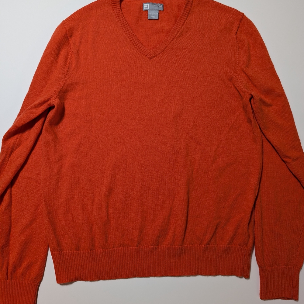 Vibrant Orange Knit V-Neck Sweater